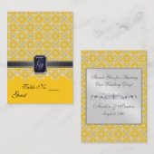 Geel & Zwart Kant Trouwtafel Plaatskaart Plaatskaartje (Voorkant / Achterkant)