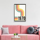 Geel Zwart kleurrijke lijnen Retro 70s Poster Canvas Afdruk (Insitu (Woonkamer))
