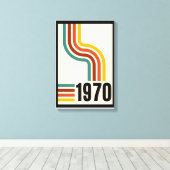 Geel Zwart kleurrijke lijnen Retro 70s Poster Canvas Afdruk (Insitu (Houten vloer))
