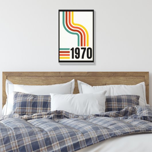 Geel Zwart kleurrijke lijnen Retro 70s Poster Canvas Afdruk (Insitu (Slaapkamer))