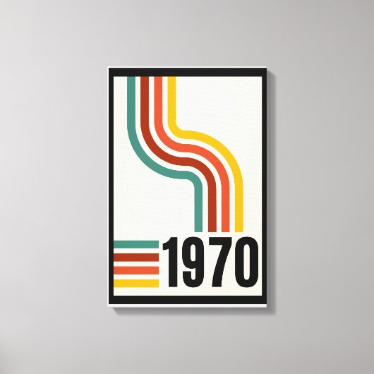 Geel Zwart kleurrijke lijnen Retro 70s Poster Canvas Afdruk (Voorkant)