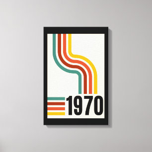 Geel Zwart kleurrijke lijnen Retro 70s Poster Canvas Afdruk