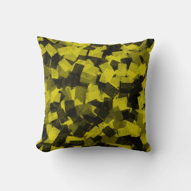 Geel Zwart Kubisme Abstract Patroon Kussen (Voorkant)