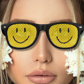 Geel & Zwart Leuk Gelukkig Glimlachend Gezicht Retro Zonnebril