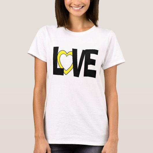 Geel zwart liefdeshartenwoord bruiloft shirt (Voorkant)
