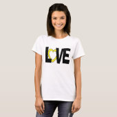 Geel zwart liefdeshartenwoord bruiloft shirt (Voorkant volledig)