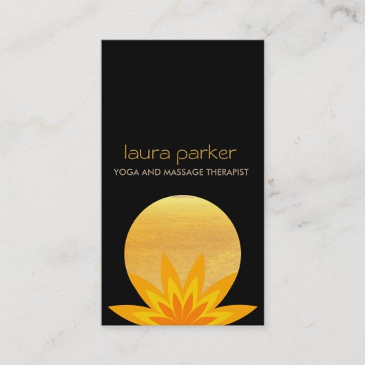 Geel zwart Lotus Flower Logo Yoga Healing Health Visitekaartje (Voorkant)
