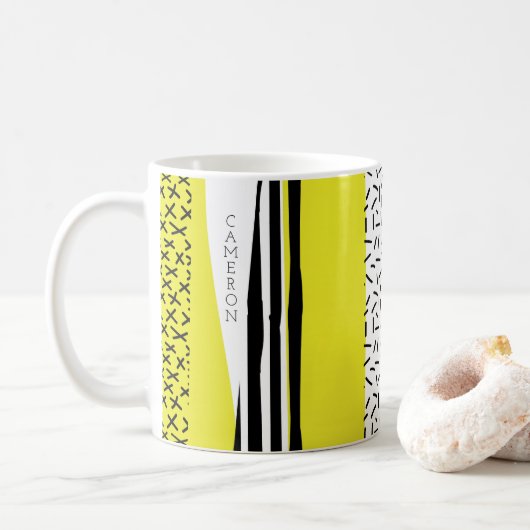 Geel & Zwart Mix geometrisch patroon Koffiemok (Met donut)