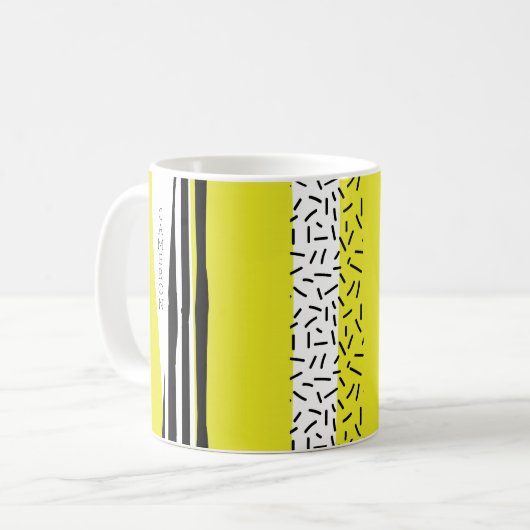 Geel & Zwart Mix geometrisch patroon Koffiemok (Voorkant links)