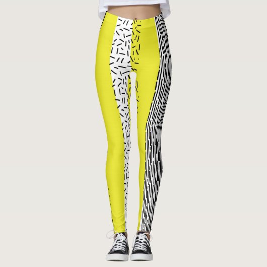 Geel & Zwart Mix geometrisch patroon Leggings (Voorkant)