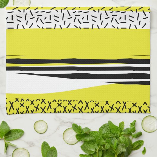 Geel & Zwart Mix geometrisch patroon Theedoek (Gevouwen)