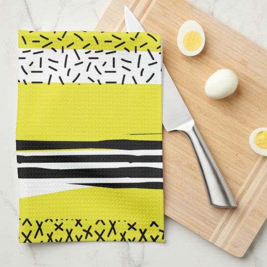 Geel & Zwart Mix geometrisch patroon Theedoek (Quarter Fold)