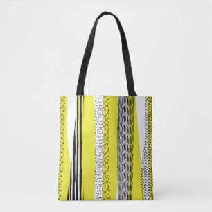 Geel & Zwart Mix geometrisch patroon Tote Bag