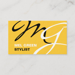 Geel zwart modern monogram visitekaartje