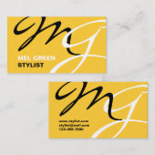 Geel zwart modern monogram visitekaartje (Voorkant / Achterkant)