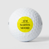 Geel zwart monogram initialen minimalistische naam golfballen (Voorkant)