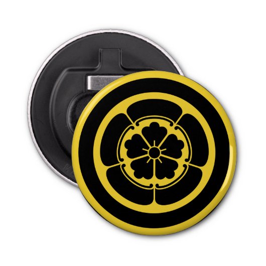 Geel Zwart Oda Japan Mon Oosters Button Flesopener (Voorkant)