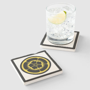 Geel Zwart Oda Japan Mon Oosterse Kunst Stenen Onderzetter