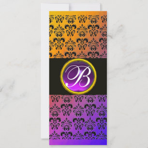 GEEL ZWART PAARS DAMAST AMETHIST MONOGRAM KAART