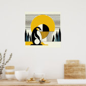 Geel Zwart Pinguïn Abstract Zonneschijn Art Deco Poster (Keuken)