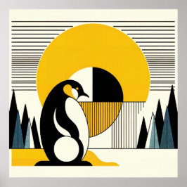 Geel Zwart Pinguïn Abstract Zonneschijn Art Deco Poster