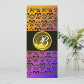 GEEL ZWART PURPER DAMAST TOPAZEN MONOGRAM KAART (Staand voorkant)