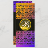 GEEL ZWART PURPER DAMAST TOPAZEN MONOGRAM KAART (Voorkant / Achterkant)