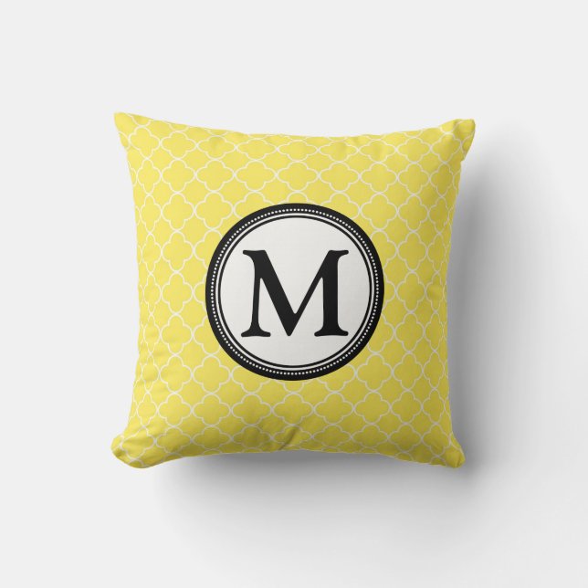 Geel zwart Quatrefoil Monogram Decoratief Pillow Kussen (Voorkant)