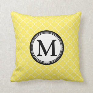Geel zwart Quatrefoil Monogram Decoratief Pillow Kussen
