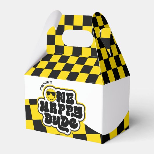 Geel zwart retro een gelukkige kerel 1e verjaardag bedankdoosjes (Achterkant)