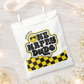 Geel zwart retro een gelukkige kerel 1e verjaardag bedankzakje (Geknipt)
