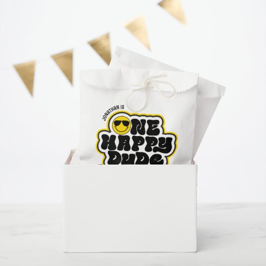 Geel zwart retro een gelukkige kerel 1e verjaardag bedankzakje (Feest)