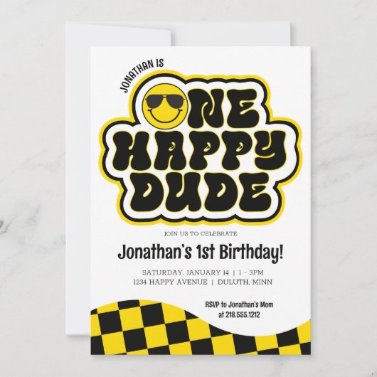 Geel zwart retro een gelukkige kerel 1e verjaardag kaart (Voorkant)
