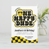 Geel zwart retro een gelukkige kerel 1e verjaardag kaart (Staand voorkant)