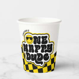 Geel zwart retro een gelukkige kerel 1e verjaardag papieren bekers
