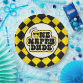 Geel zwart retro een gelukkige kerel 1e verjaardag papieren bordje (Feest)