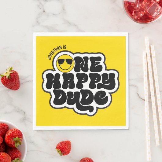 Geel zwart retro een gelukkige kerel 1e verjaardag servet (Insitu)