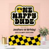 Geel Zwart Retro One Happy Dude Verjaardag Welkom Acryl Bord (Huwelijk)