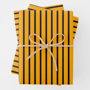 Geel zwart retro streep patroon inpakpapier vel