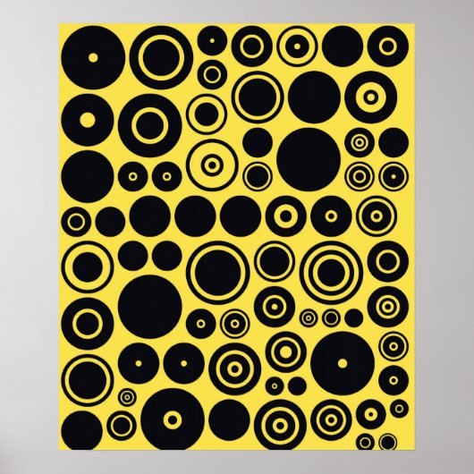 Geel, zwart Retrocirkels 2 Poster (Voorkant)