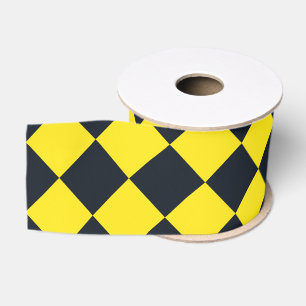Geel Zwart Ruitpatroon Grosgrain Lint