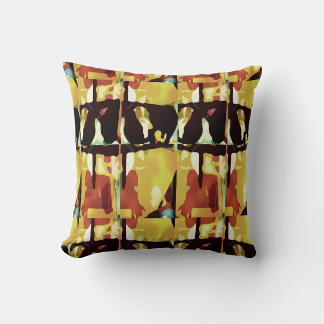 Geel Zwart Rust Grote Tegels Abstract Art Design Kussen (Voorkant)