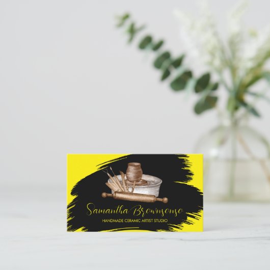 Geel Zwart Shop Aardewerk Keramische Klei Visitekaartje (Staand voorkant)