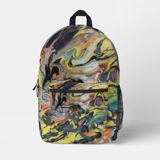 Geel Zwart Sinaasappel Limoen Zilver Abstract Rugz Bedrukte Rugzak (Voorkant)