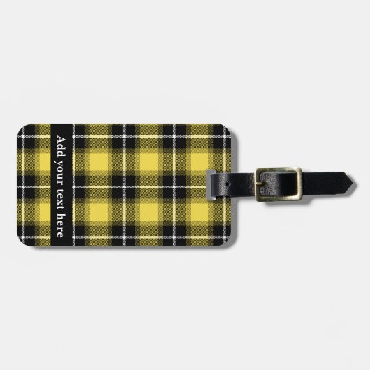 Geel Zwart Tartan Plaid Gepersonaliseerd Bagagelabel (Voorkant horizontaal)