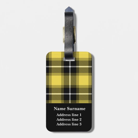 Geel Zwart Tartan Plaid Gepersonaliseerd Bagagelabel (Achterkant verticaal)