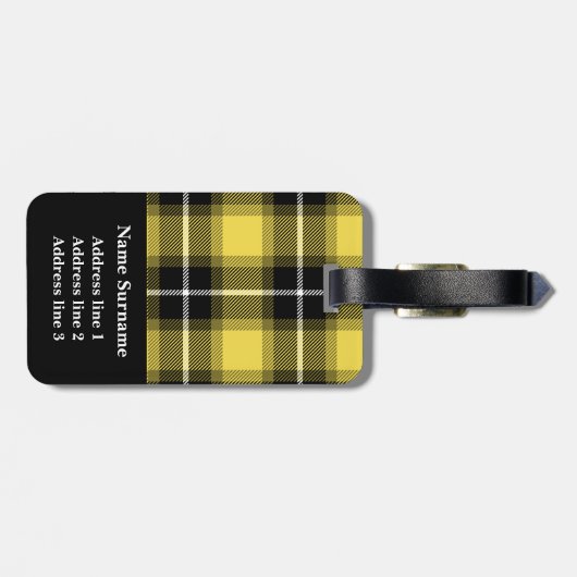 Geel Zwart Tartan Plaid Gepersonaliseerd Bagagelabel (Achterkant horizontaal)