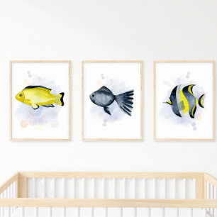 Geel zwart Tropisch thema visoceaan Poster