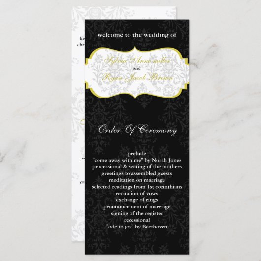 geel zwart Trouwprogramma Programmakaart (Voorkant / Achterkant)