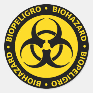 Geel & Zwart Tweetalige Biohazard Sticker